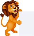 Lion cartoon with blank sign Royalty Free Stock Photo