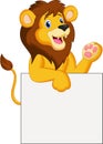 Lion cartoon with blank sign Royalty Free Stock Photo