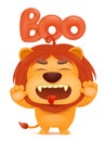 Lion cartoon emoji character saying boo