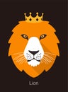 Lion cartoon face, wearing crown, like a king, vector illustration Royalty Free Stock Photo