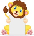 Lion cartoon holding blank sign Royalty Free Stock Photo