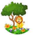 Lion cartoon sitting in the jungle