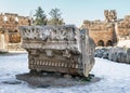 Lion carving on a corinthian column capital in Baalbek Roman ruins, Heliopolis, Lebanon Royalty Free Stock Photo