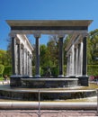 The Lion Cascade fountain. It is a pool with waterfall ledges of pudost stone, decorated with two bronze sculptures of