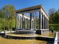 The Lion Cascade fountain. It is a pool with waterfall ledges of pudost stone, decorated with two bronze sculptures of