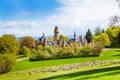 Lion castle Lowenburg in Germany and herd of sheep Royalty Free Stock Photo