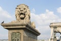 Lion of Chain Bridge in Budapest, Hungary Royalty Free Stock Photo