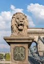 Lion of Chain Bridge in Budapest, Hungary Royalty Free Stock Photo