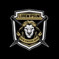 Lion character with knife Badge shield or Crest logo template