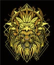 Lion chief with sacred geometry background for poster and tshirt design Royalty Free Stock Photo