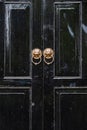 Lion chinese door knockers on a black door Royalty Free Stock Photo