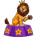 Lion on a Circus Podium Cartoon Colored Clipart Royalty Free Stock Photo