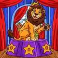 Lion on Circus Podium Colored Cartoon Illustration Royalty Free Stock Photo