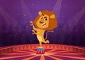 Lion in circus. Wild angry lion acrobat jumping in fire circle circus performer show vector cartoon background Royalty Free Stock Photo