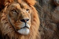 Lion Close Up Near Rock Wall Royalty Free Stock Photo