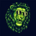 Lion cool head green color vector illustration