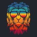 Lion cool retro eyeglasses vector illustration