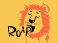 Lion cool summer t-shirt print. African animal with slogan. Roar Safari time. Lev beach funny child wear