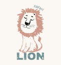 Lion cool summer t-shirt print. African animal with slogan. Safari. Lev beach funny child