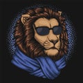 Lion cool wearing scarf vector illustration