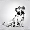 Lion cub with glasses in ornament. vector illustration