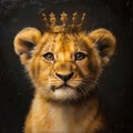 Lion Cub King A playful lion cub wearing a tiny crown Royalty Free Stock Photo