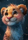 lion cub looking professional cheerful expression ultra realist soft closeup faux pastel