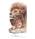 Lion and cub portrait. Lions family watercolor illustration Royalty Free Stock Photo