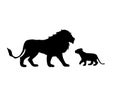 Lion and lion cub predator black silhouette animal