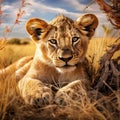 Lion cub resting Royalty Free Stock Photo