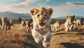 lion cubc portrait . young lions playing outdoor .ai generated Royalty Free Stock Photo