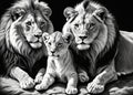 Lion and lion cubs.Lions family.Vector illustration.Lion family in the savannah.