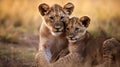 Lion cubs with mother.