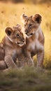 Lion cubs with mother.