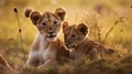 Lion cubs with mother.