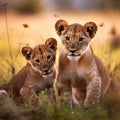 Lion cubs with mother.