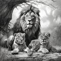 Lion and cubs