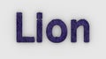 Lion - 3d word violet on white background. render furry letters. design template. African lion and night in Africa. African