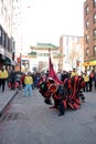 Lion dance in Chinatown, Boston during Chinese New Year celebration