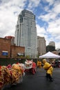 Lion dance in Chinatown, Boston during Chinese New Year celebration