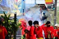 The Lion dance parade pray god in Last day of Chinese new year celebration Royalty Free Stock Photo