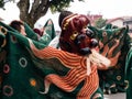 Lion dance performers during Takayama festival parade