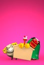 Lion Dance, Sheep With Empty Votive Picture On Pink Text Space