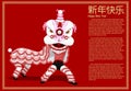 Lion dancing show on red background. This show always show for Chinese traditional auspicious ceremony.Chinese word means happy
