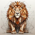 Polygonal Lion: Earthy Colors, Geometric Shapes, Multilayered Dimensions