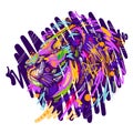 Lion digital colorful vector illustration in graffiti sketch style