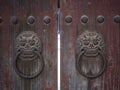 Lion doorknockers in Bulguksa temple in Gyeongju, South Korea Royalty Free Stock Photo