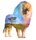 Lion double exposure illustration