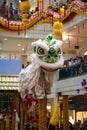 Lion and Dragon Dance Barongsai in Mall Jakarta Indonesia Royalty Free Stock Photo