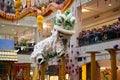 Lion and Dragon Dance Barongsai in Mall Jakarta Indonesia Royalty Free Stock Photo